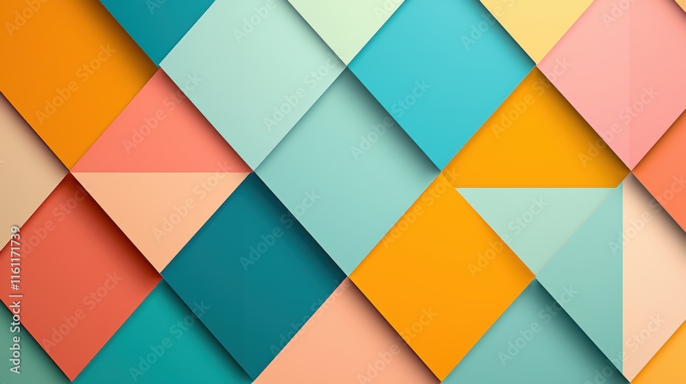 Poster a vibrant wallpaper design featuring interlocking triangles of various sizes, creating a dynamic and