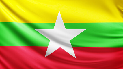 Myanmar flag picture, close-up shot of myanmar nation flag, asia, animated flag background photo,...