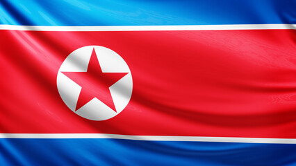 North Korea flag picture, close-up shot of korean nation flag, asia, animated flag background photo, 3D photo of a flag, national symbol of asian country, patriotism, full screen © TheFlagCompany