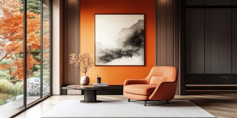 Japandi minimalist living room design modern home interior decoration cozy environment contemporary viewpoint aesthetic concept