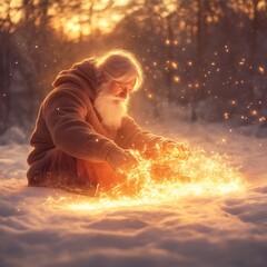 Obraz premium Magical Winter Solstice Elder Man with Sparks
