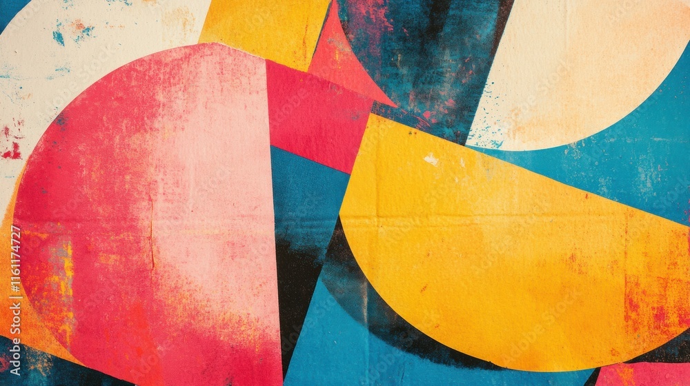 Poster Vibrant abstract retro risograph design with colorful shapes and ample copy space for text. Generative AI