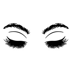 Stylish female eyes in a minimalist black silhouette vector, ideal for makeup or fashion designs, closed eyes