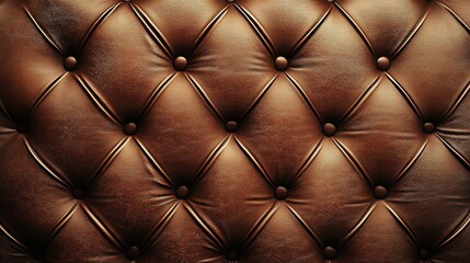 Naklejka premium Luxurious Brown Leather Texture: Rich, deep brown tufted leather upholstery background. Perfect for adding a touch of vintage elegance to your designs.