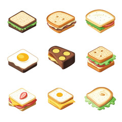 Colorful Variety of Sandwiches and Breakfast Items in a Grid Layout