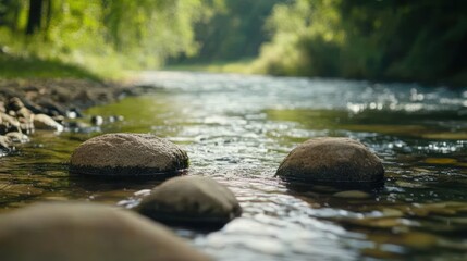 Serene River Stones: A Tranquil Nature Escape
