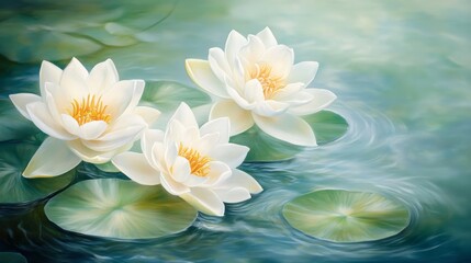 Serene White Water Lilies on a Calm Pond.