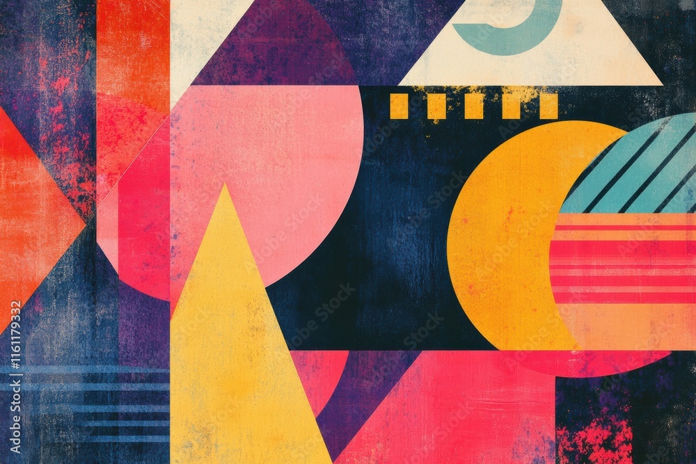 Aufkleber colorful abstract retro risograph design featuring geometric shapes and copy space for text placemen