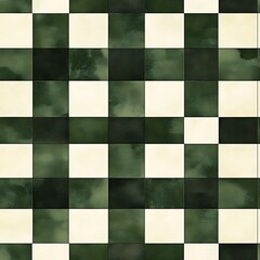 Dynamic Symmetrical Checkerboard Design with Green and Cream Colors