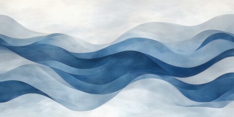 Obraz premium Soft blue waves flow seamlessly across a light background, evoking tranquility and serenity in the atmosphere of a contemporary art gallery