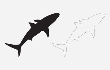 Shark Silhouette Vector Illustration Isolated on white background