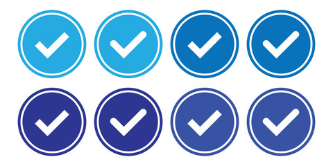 Blue checkmark icons. Blue tick symbol vector approved check mark icon.