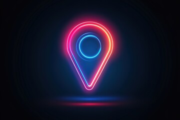 Neon location marker glowing brightly in the dark.  A vibrant symbol of place and direction, perfect for maps or navigation applications.
