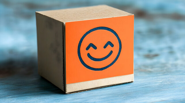 Happy Smiley Illustration on Cardboard Cube