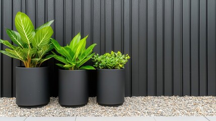 Contemporary minimalist garden design with gravel paths and modern planters, outdoor serenity, urban greenery