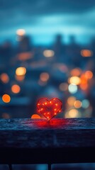 Illuminated Heart Silhouette Against City Lights at Dusk