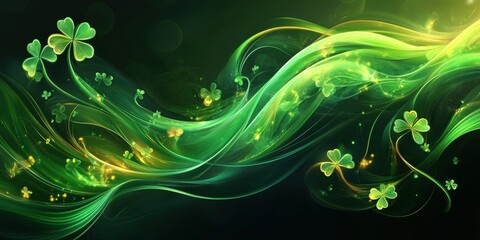 Bright green waves intertwined with delicate shamrocks create an enchanting visual, perfect for festive occasions or nature-inspired themes