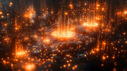 Obraz premium Radiant Glowing Network Grid Enhancing the Complexity of Futuristic Background