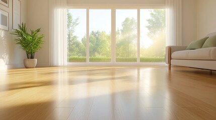 Sunny Living Room with Hardwood Floor and Large Window.
