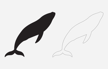 Blue Whale Silhouette Vector Illustration Isolated on white background