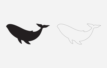 Blue Whale Silhouette Vector Illustration Isolated on white background
