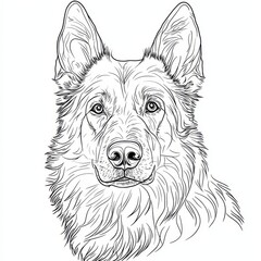 Naklejka premium Line Art German Shepherd Portrait: A detailed line art illustration captures the intelligent and loyal gaze of a German Shepherd, highlighting the breed's distinct features and soulful expression.
