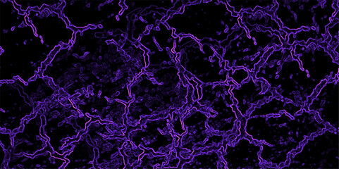 Abstract Purple crack wall design on black background. Realistic dark purple fire particle burn effect sparkles pattern. Background using for Interior and exterior Home decorated for floor. 