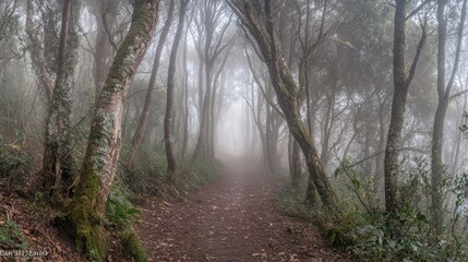 Fototapeta premium Misty Forest Path: A Serene Walk Through Nature's Embrace