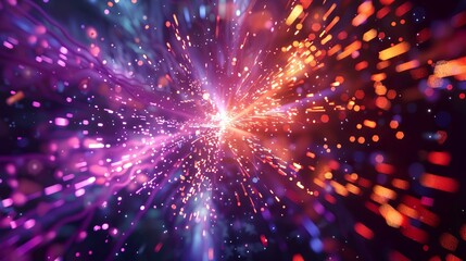 Fototapeta premium Abstract Cosmic Explosion with Purple and Orange Light Bursts