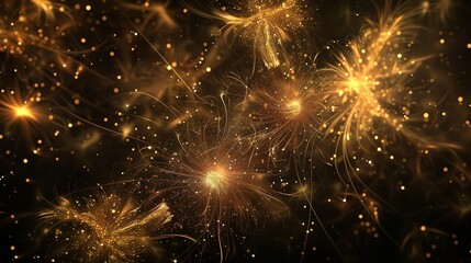 Fototapeta premium Golden Starfield Explosion with Radiant Light Patterns