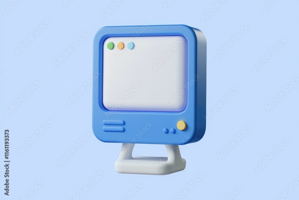 Poster 3D render of a blue retro computer monitor