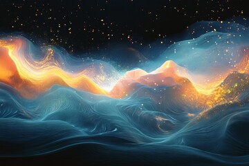 ocean currents shift into glowing digital dreamscapes., Generative AI