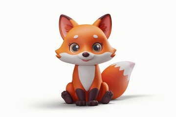 Obraz premium Cute cartoon fox sitting with a white background