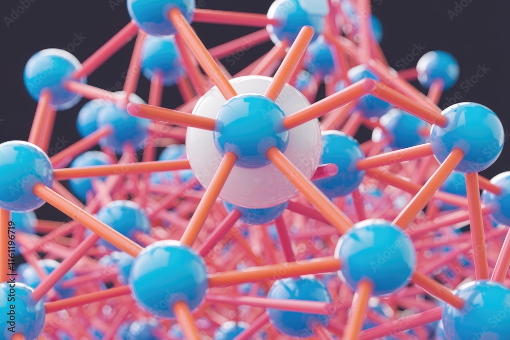 Poster Abstract 3D rendering of a complex network of interconnected spheres and rods.