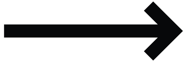 Black long arrow icon isolated on white background. Long arrow vector, icon. Black horizontal arrow. Straight long arrow vector icon. Vector illustration.