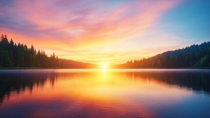 Fototapeta premium Serene Sunset over a Calm Lake