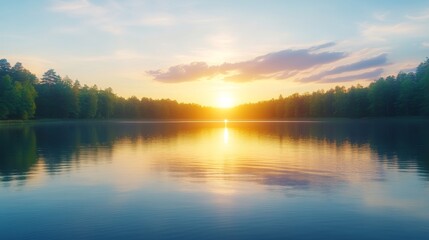 Naklejka premium Serene Sunset over a Calm Lake