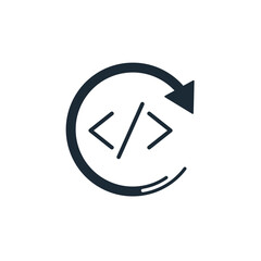 Program code. Script. Website, internet page creation.Vector linear icon isolated on white background.