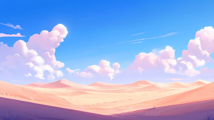 The image shows a vast expanse of sand dunes under a blue sky with clouds. Dune. Illustration