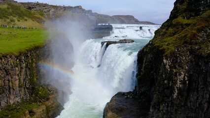 Aerial view of the amazing Gullfoss waterfall and Hvitá River Canyon in the southwest of Iceland.
