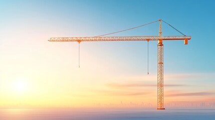 Construction Crane at Sunset Over City Skyline