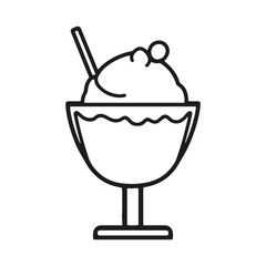 black and white Ice cream cup line icon silhouette vector on white background