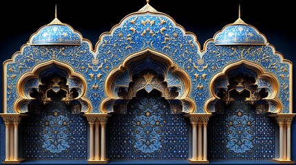 Ornate Blue And Gold Architectural Panel Design