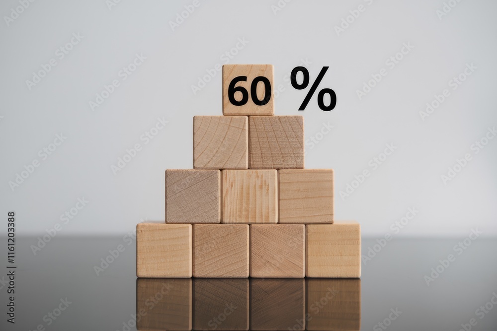 Poster wooden blocks stacked in a pyramid shape with a 60% sign on top.