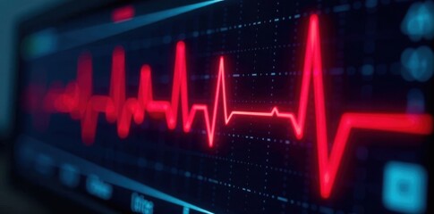 Close-up ECG monitor showing abnormal heart rhythm, heart disease, pulse