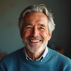 Obraz premium Joyful Portrait of a Smiling Middle-Aged Man with Sun-Kissed Skin - Autumnal Coziness and Warmth