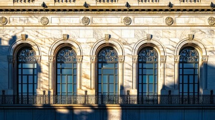 Fototapeta premium Federal Reserve building facade showcasing the iconic architecture and symbolic representation of economic stability and monetary policy in the United States.