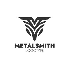 A modern and stylish logo for a metalsmith, featuring bold and clean typography with an abstract emblem