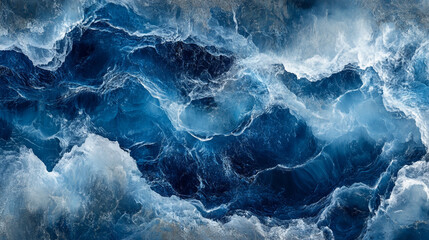 Powerful waves crashing in deep blue ocean during a stormy weather