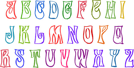 Hippie Style Font Alphabet Crayon Chalk Drawing Vector Set